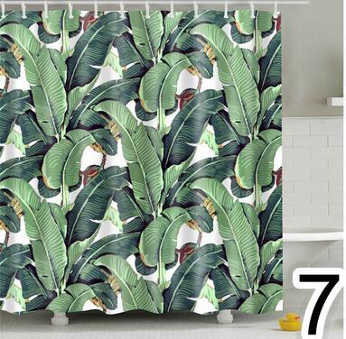 Bathroom Fabric Shower Curtain 12 Hook Set Water Resistant Tropical Plants Panel