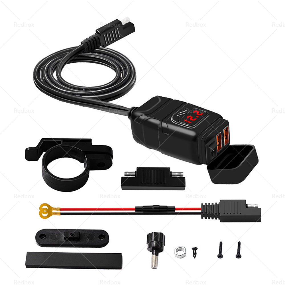 {{ Dual USB Port Motorcycle Fast Charger Socket LED Voltmeter Display ON OFF Switch }} - Buy Car Parts Online at {{ Kaka Auto Parts }}.
