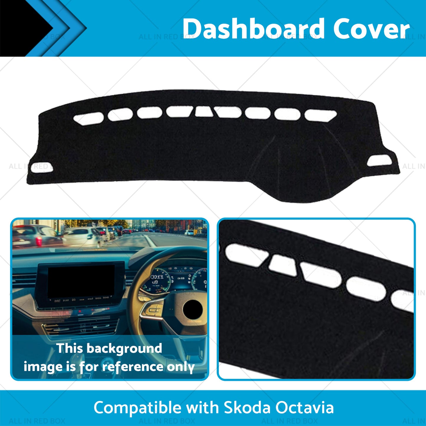 {{ Black Non-Slip Dash Mat Suitable For Skoda Octavia Mk3 2013-2020 Dashboard Cover }} - Buy Car Parts Online at {{ Kaka Auto Parts }}.