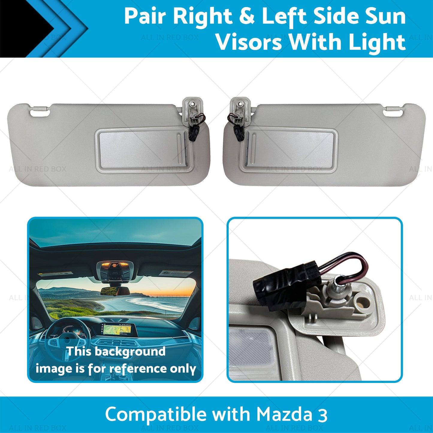 {{ BBM369270C75 2x Right and Left Side Sun Visors With Light Suitable for 10-13 Mazda 3 }} - Buy Car Parts Online at {{ Kaka Auto Parts }}.