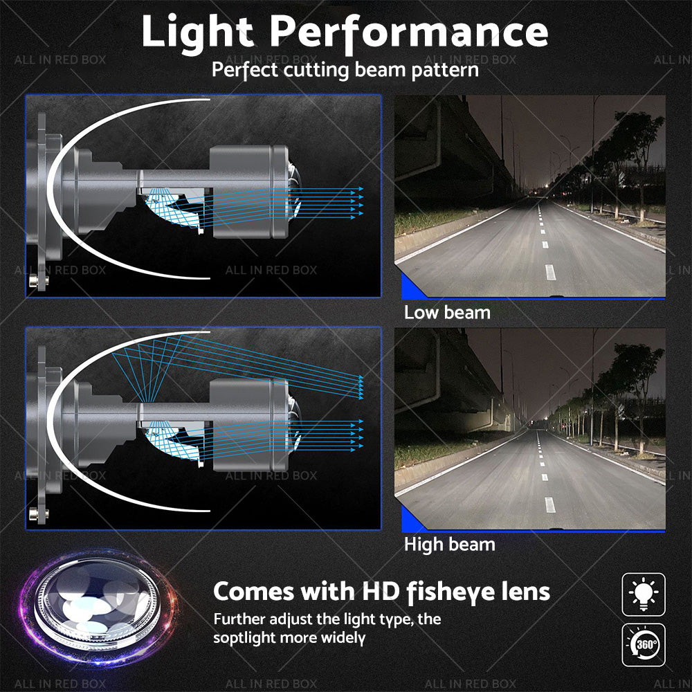 {{ Mini Bi-LED Projector Lens Headlight Globe Bulbs Hi Lo Retrofit RHD H4 9003 100W }} - Buy Car Parts Online at {{ Kaka Auto Parts }}.