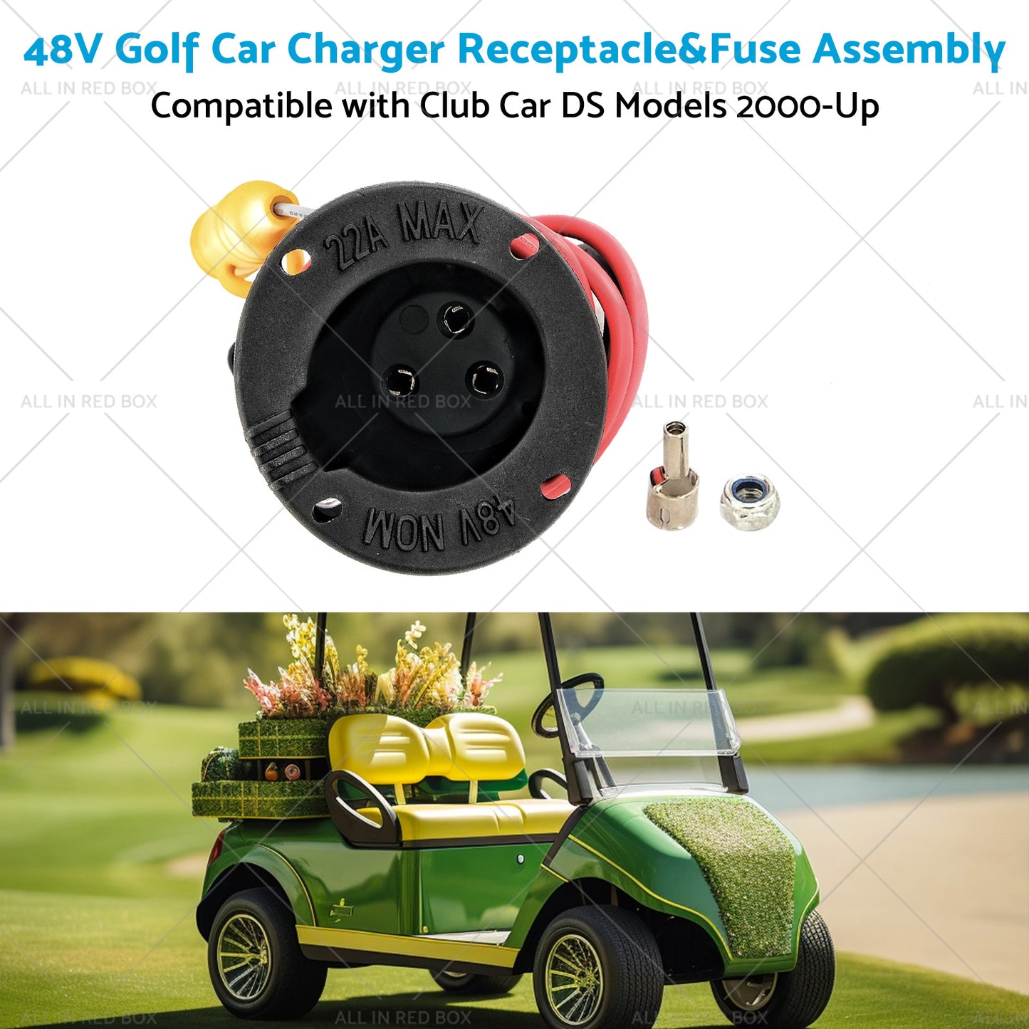{{ 48V Golf Car Charger Receptacle and Fuse Assembly Suitable for Club Car DS 2000-Up }} - Buy Car Parts Online at {{ Kaka Auto Parts }}.