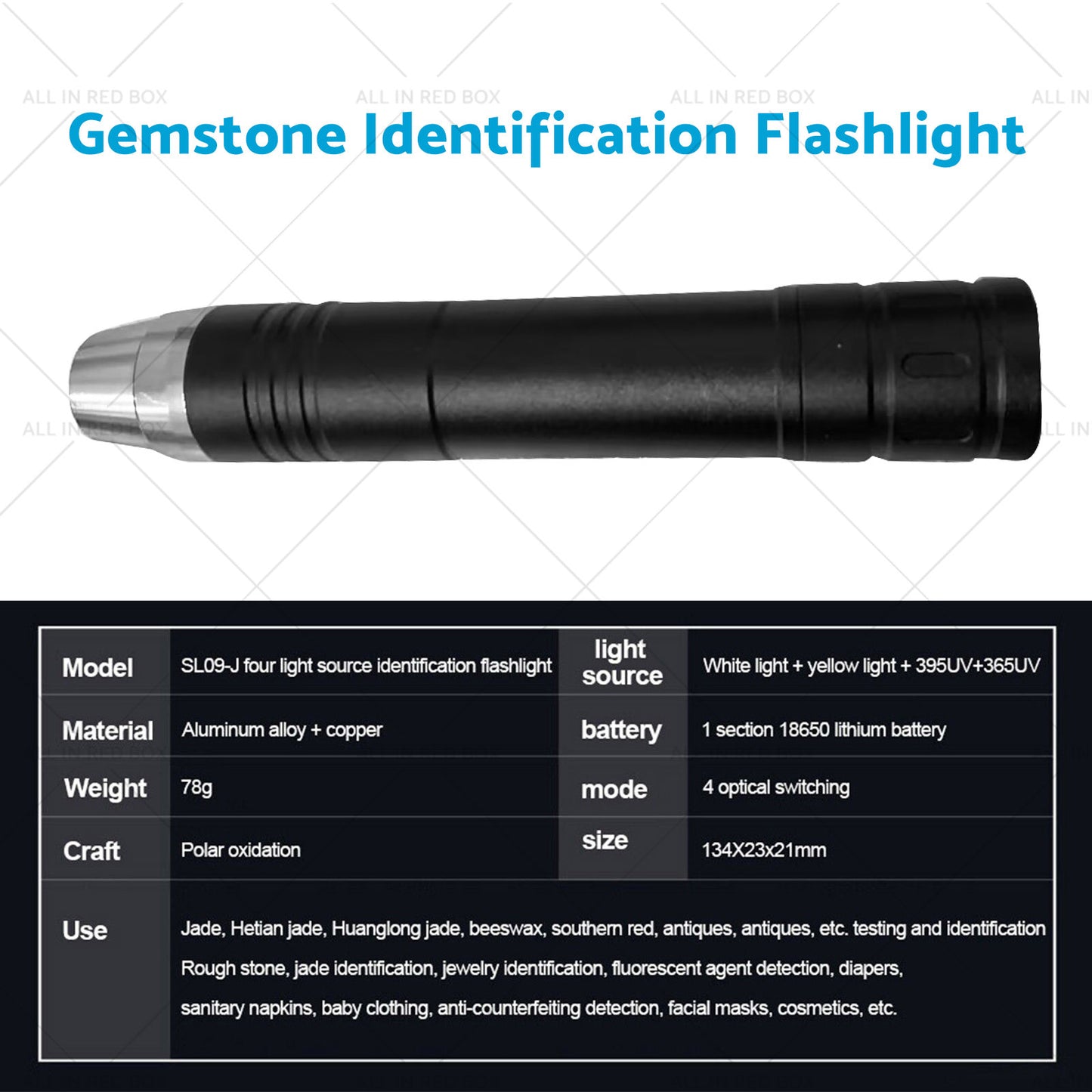 Professional Gemstone Identification Light 4 in1 LED Flashlight Gemologist Tool