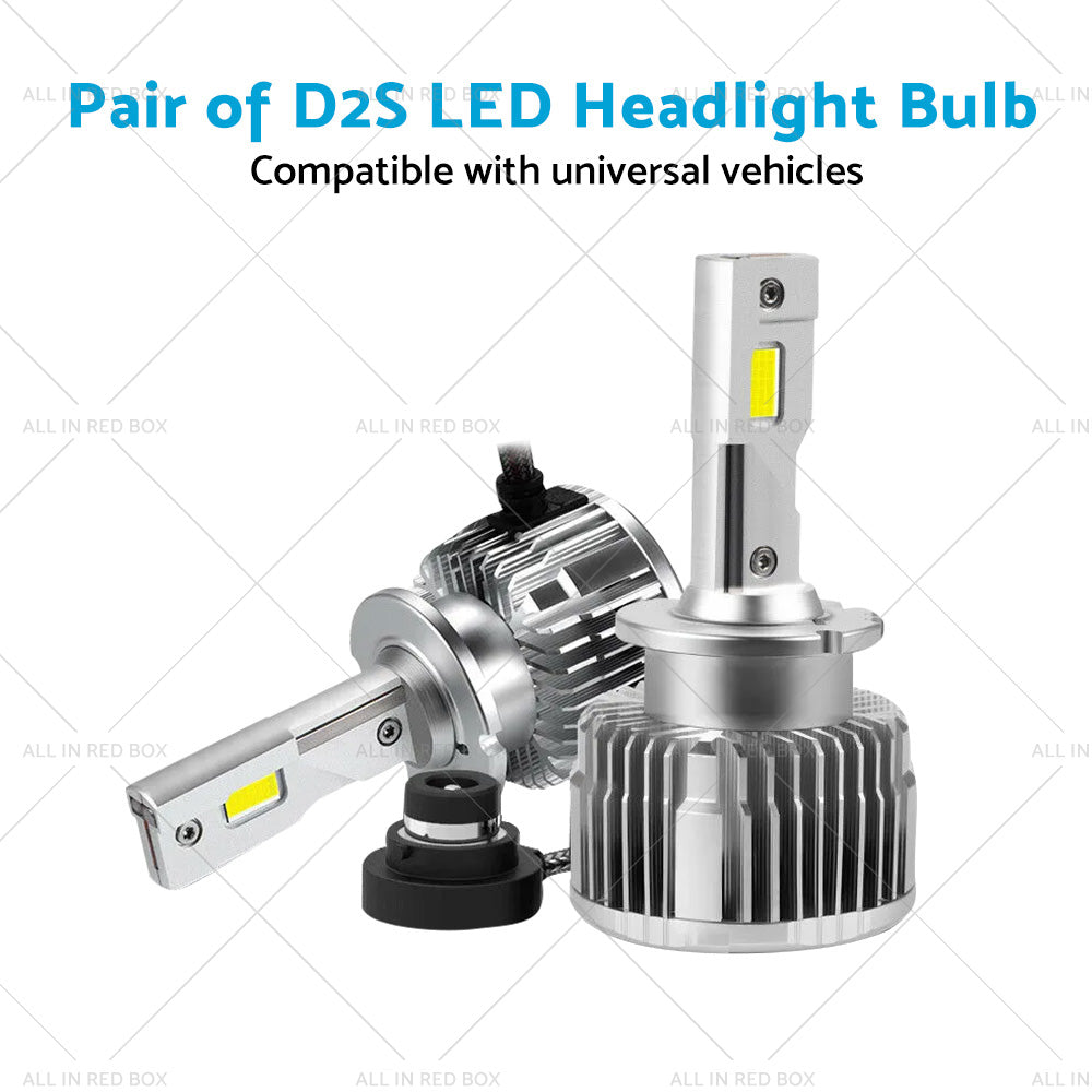 {{ Pair of D2S LED Headlight Bulbs HID Conversion Kit 6000K White Plug and Play 90W }} - Buy Car Parts Online at {{ Kaka Auto Parts }}.