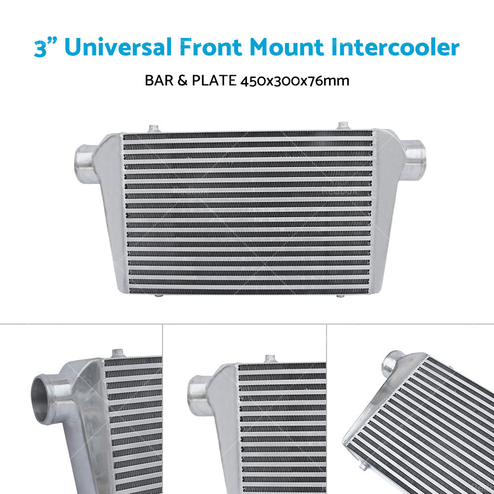 Intercooler 3 inch Universal Aluminum Turbo 450x300x76mm Bar Plate FMIC Front Mount