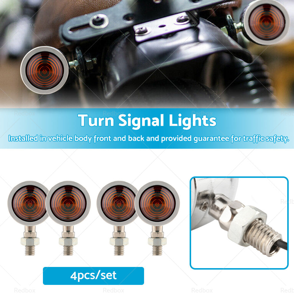 {{ 4x Chrome Motorcycle Amber Bullet Turn Signal Indicators Blinkers Universal Lamp }} - Buy Car Parts Online at {{ Kaka Auto Parts }}.