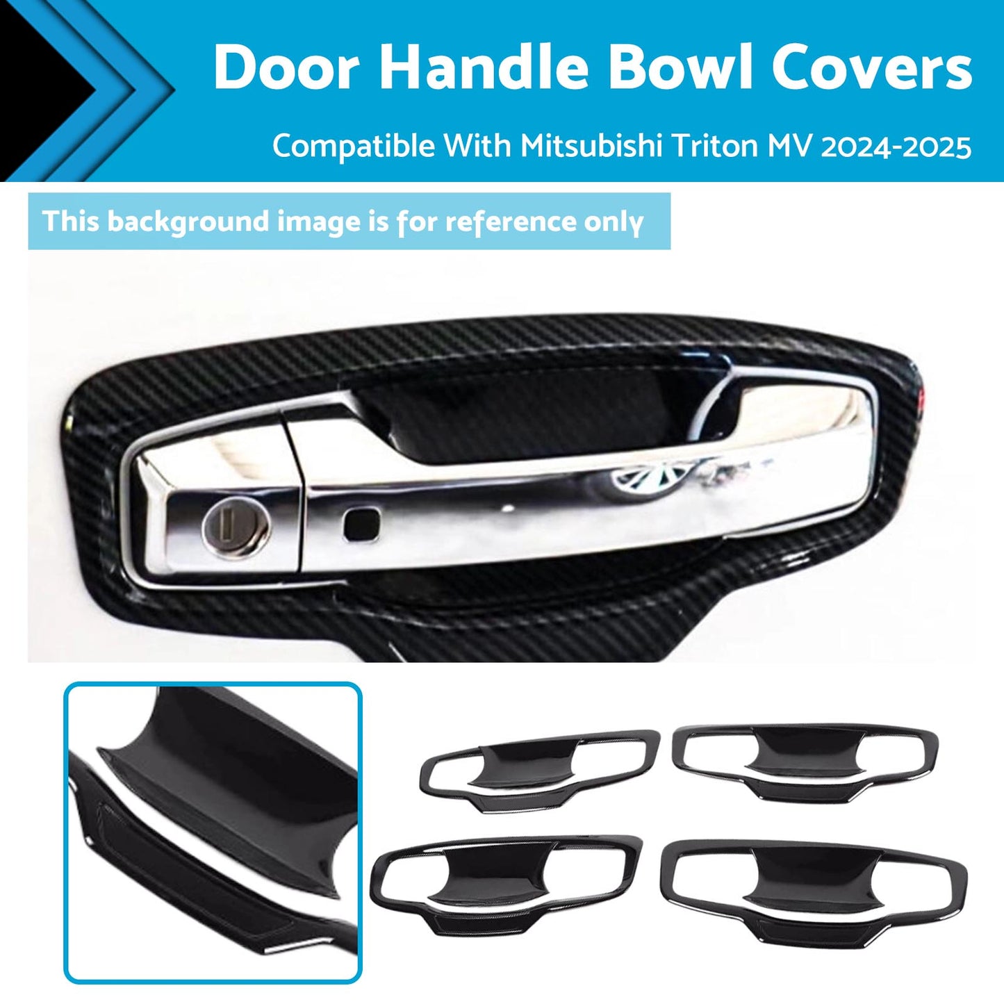 {{ Door Handle Bowl Cover Trim Gloss Black Suitable For Mitsubishi Triton MV 2024+ }} - Buy Car Parts Online at {{ Kaka Auto Parts }}.