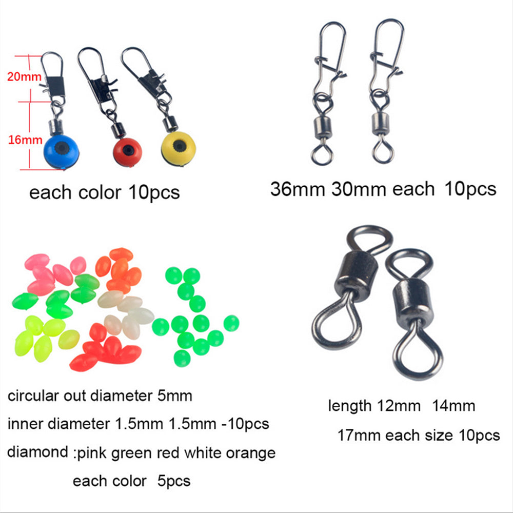 177Pcs Pro Fishing Accessories Kit w or Tackle Box For Outdoor Swivels Hook Beads