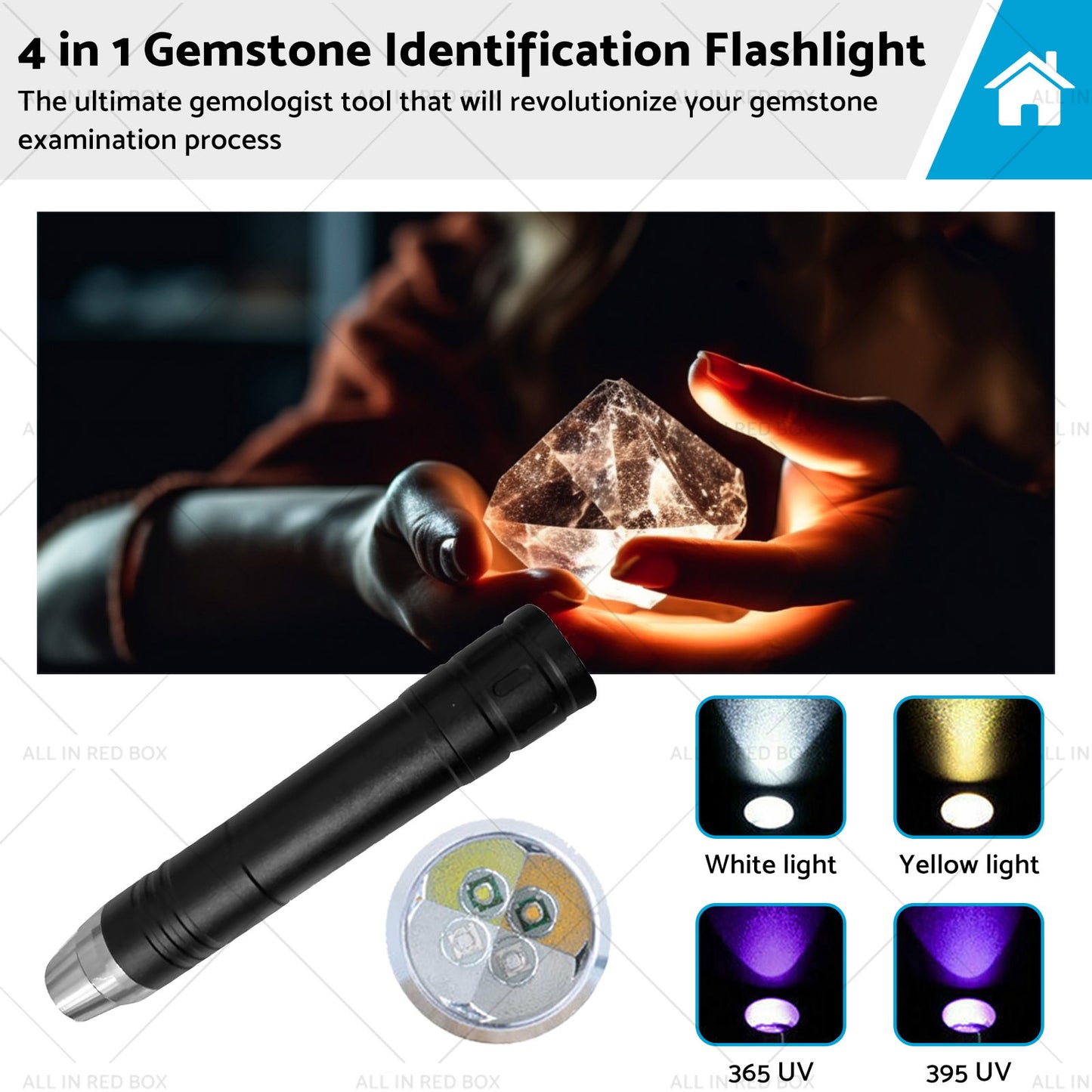 Professional Gemstone Identification Light 4 in1 LED Flashlight Gemologist Tool
