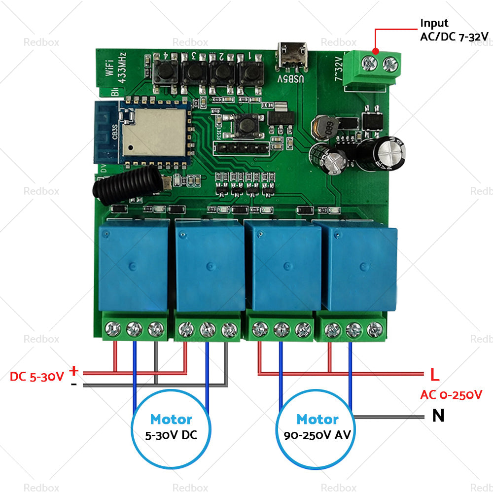 {{ WIFI Bluetooth-compatible AC DC 4 Channel Relay Module Development Board }} - Buy Car Parts Online at {{ Kaka Auto Parts }}.
