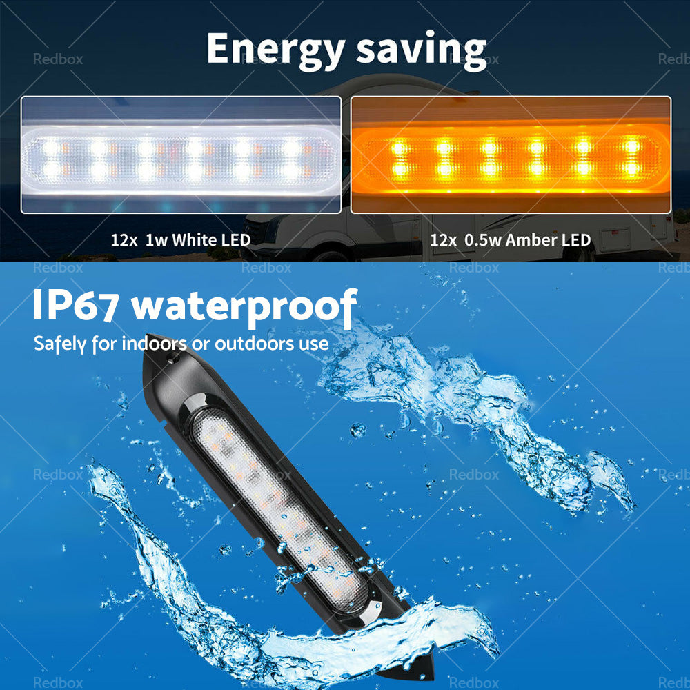287MM DUAL LED BUG LIGHT 12 or 24V AWNING LIGHT AMBER or WHITE LIGHTS W or SWITCH