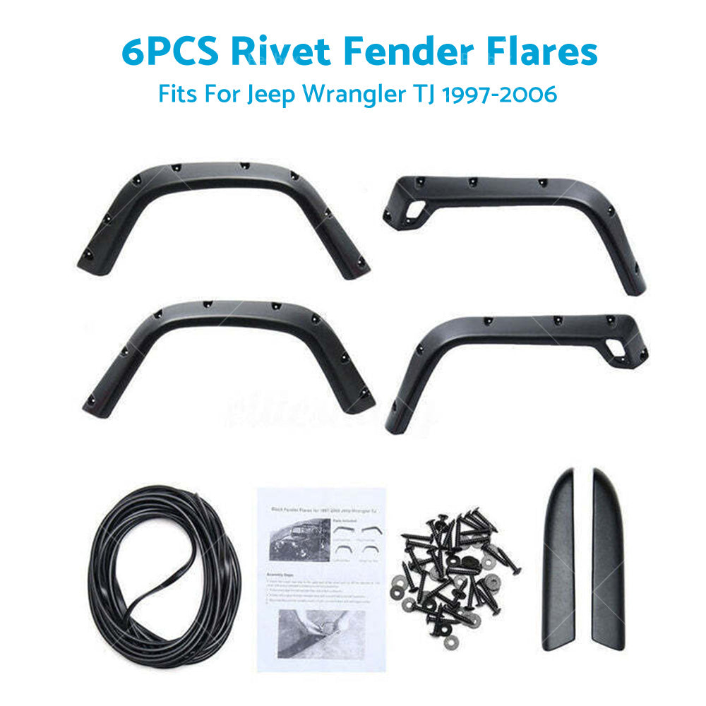 For Jeep Wrangler TJ 97-06 Pocket Style Matte Black Fender Flares Jungle Guard