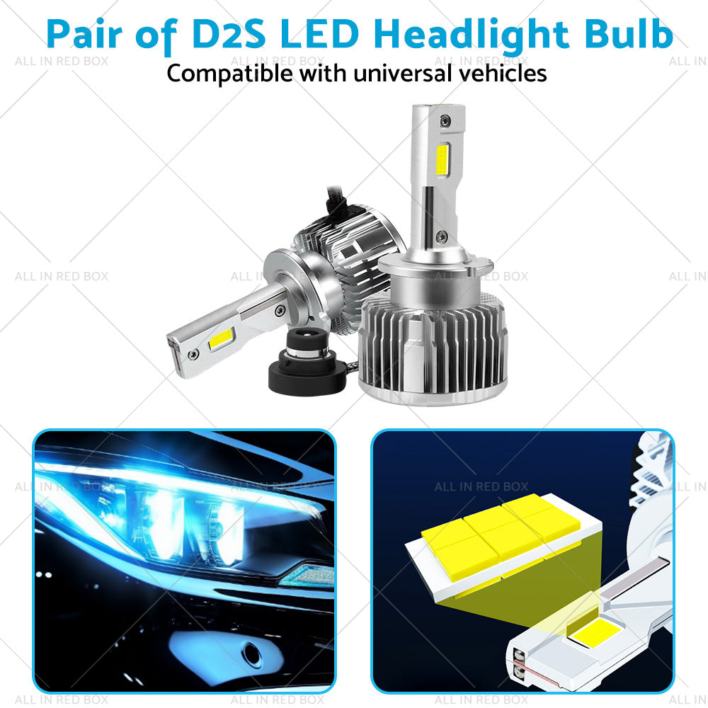 {{ Pair of D2S LED Headlight Bulbs HID Conversion Kit 6000K White Plug and Play 90W }} - Buy Car Parts Online at {{ Kaka Auto Parts }}.