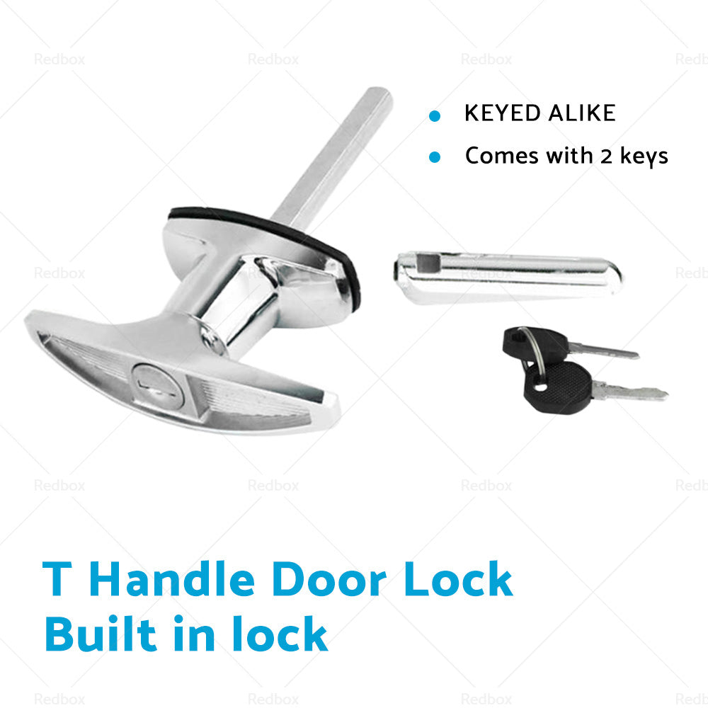 2 Set Chrome Rear Fixing T Handle Lock W or Key For Trailer Caravan Canopy Toolbox