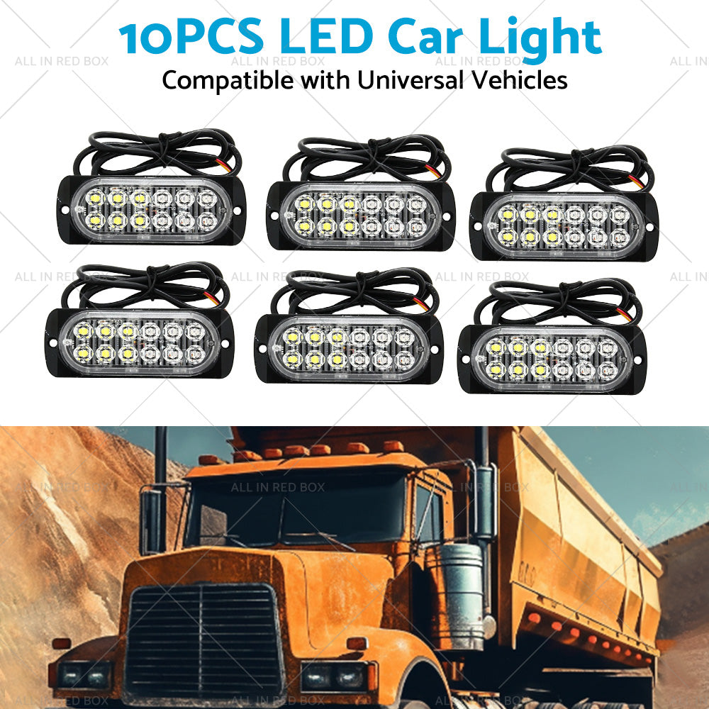10x Amber White LED Car Emergency Beacon Warning Hazard Flashing Strobe Light