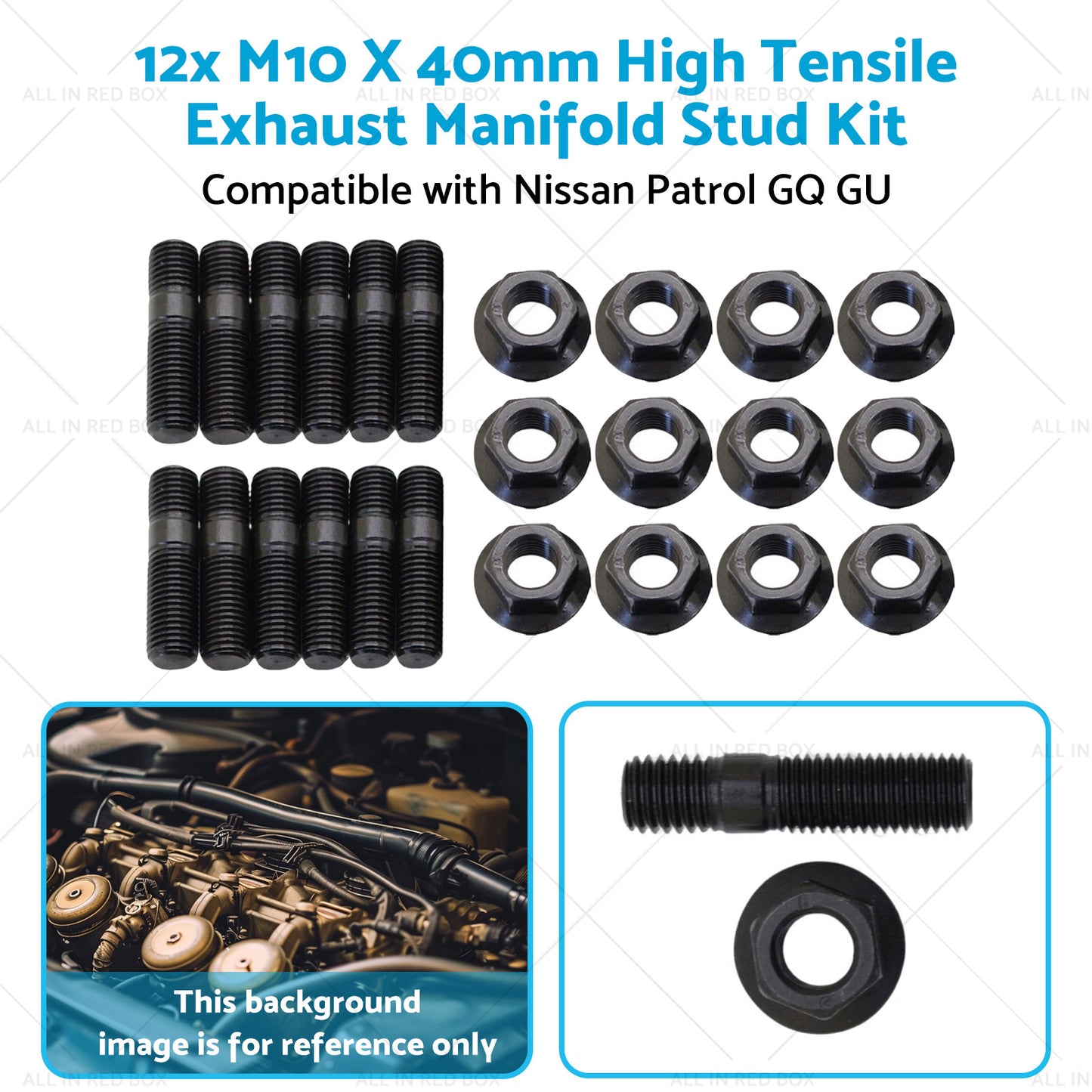 {{ M10 X 40mm 12x High Tensile Exhaust Manifold Stud Kit Suitable for TD42 GQ GU }} - Buy Car Parts Online at {{ Kaka Auto Parts }}.