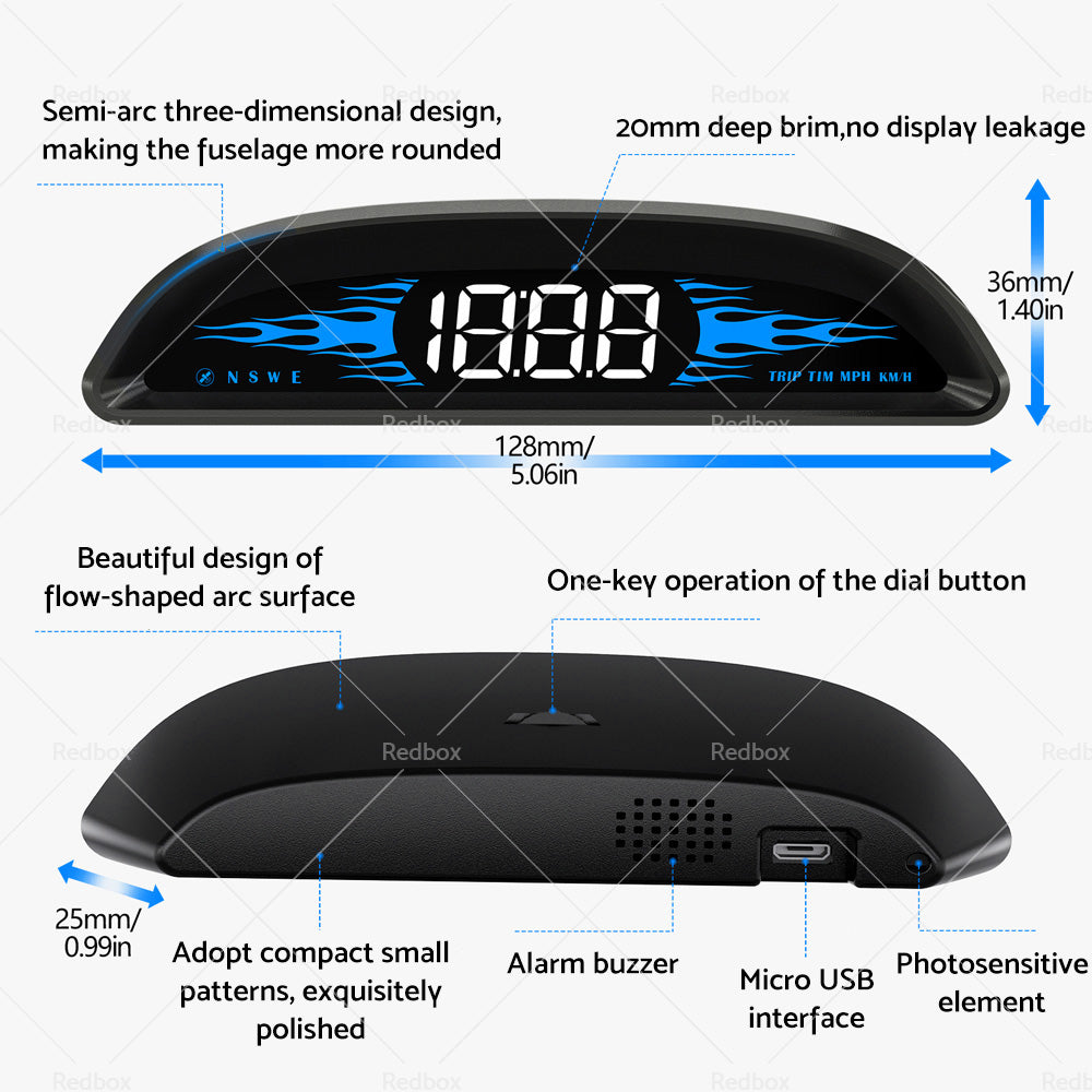 Car HUD Head Up Display LCD Digital GPS Speedometer Overspeed Alarm Universal