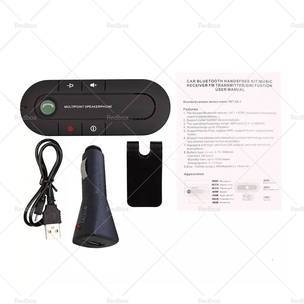 Bluetooth-compatible Handsfree Speaker MP3 Player Sun Visor Clip Car Charger
