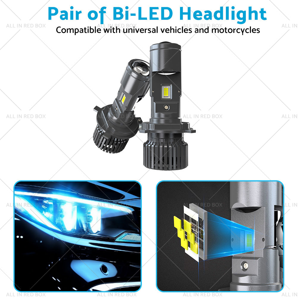 {{ Mini Bi-LED Projector Lens Headlight Globe Bulbs Hi Lo Retrofit RHD H4 9003 100W }} - Buy Car Parts Online at {{ Kaka Auto Parts }}.