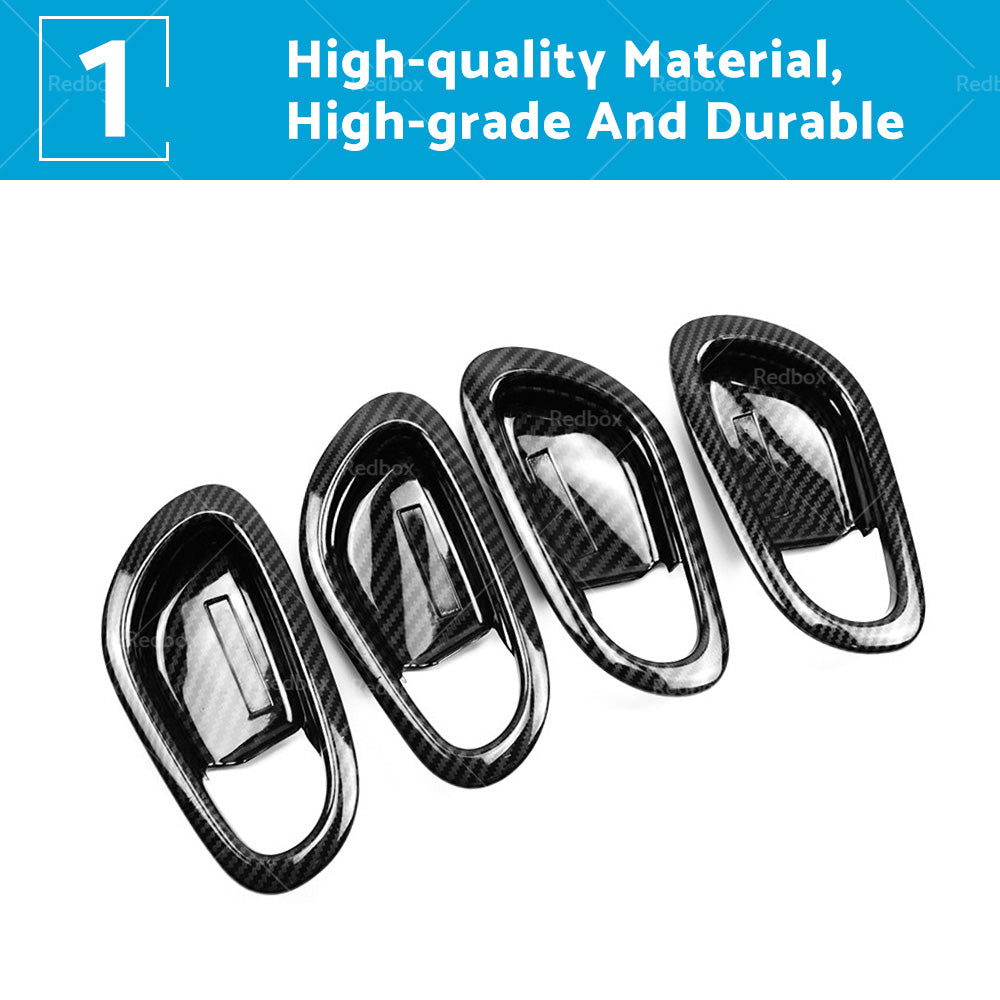 Carbon Black Interior Door Bowl Cover Trim Fit For Nissan Navara NP300 2015-2021