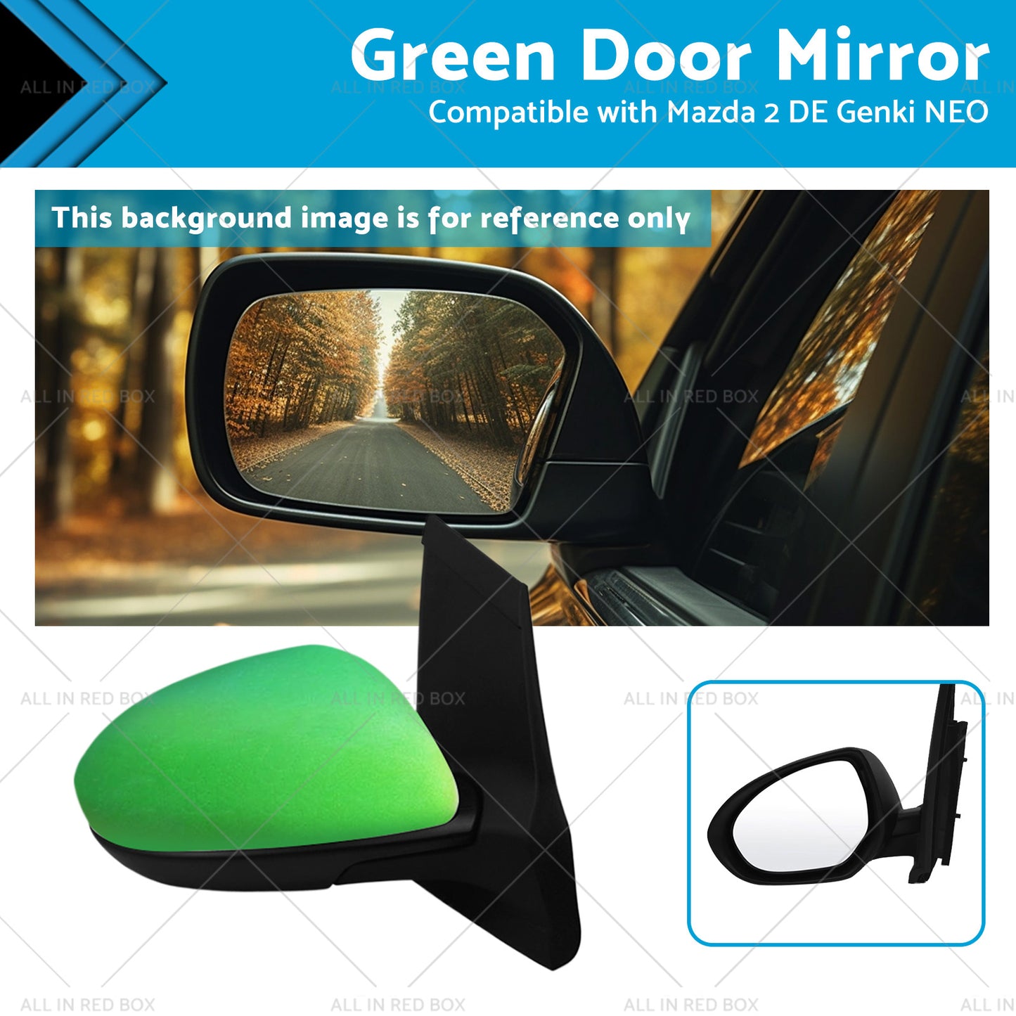 {{ Left Side Green Rearview Mirror Suitable for 2007-2014 Mazda 2 DE Genki NEO MAXX }} - Buy Car Parts Online at {{ Kaka Auto Parts }}.