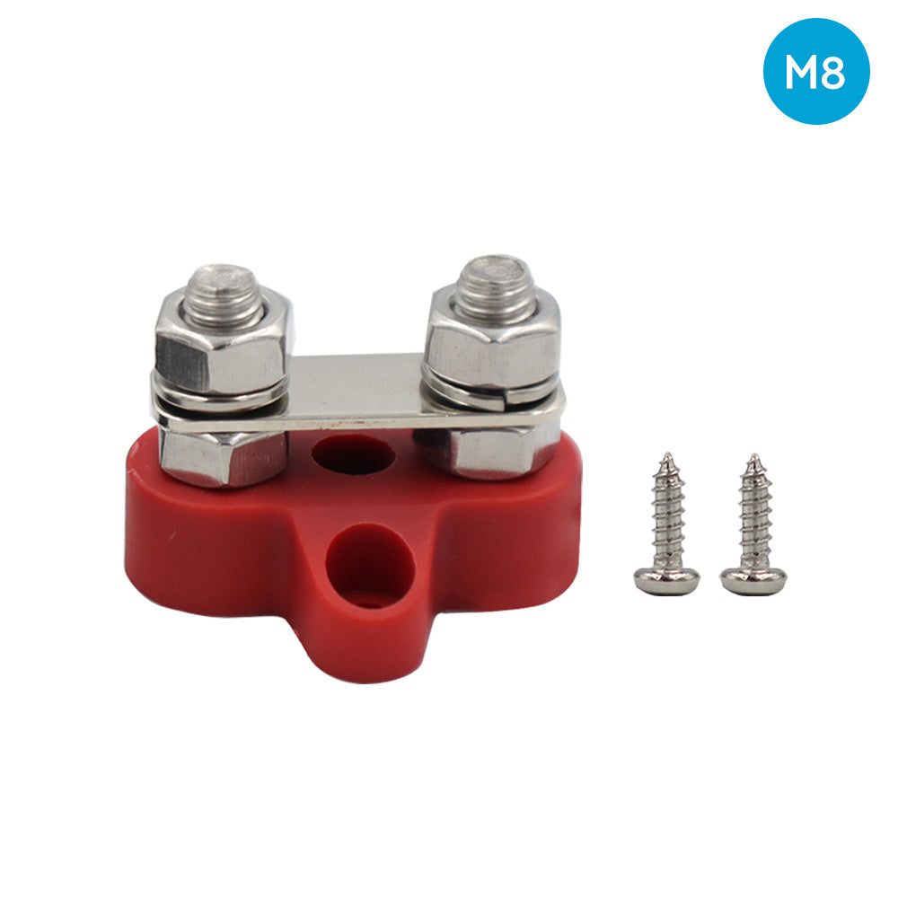 1x Bus Bar M8-M8 2 Post 12V-24V Terminal Block Positive Distribution 150A Red