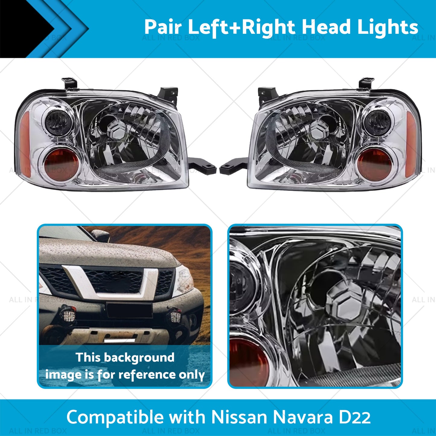 {{ LeftRight Pair Light Front Lamp Head Lights Suitablefor Nissan Navara D22 01-15 }} - Buy Car Parts Online at {{ Kaka Auto Parts }}.