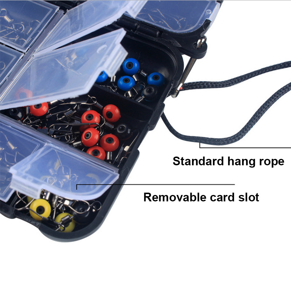 177Pcs Pro Fishing Accessories Kit w or Tackle Box For Outdoor Swivels Hook Beads
