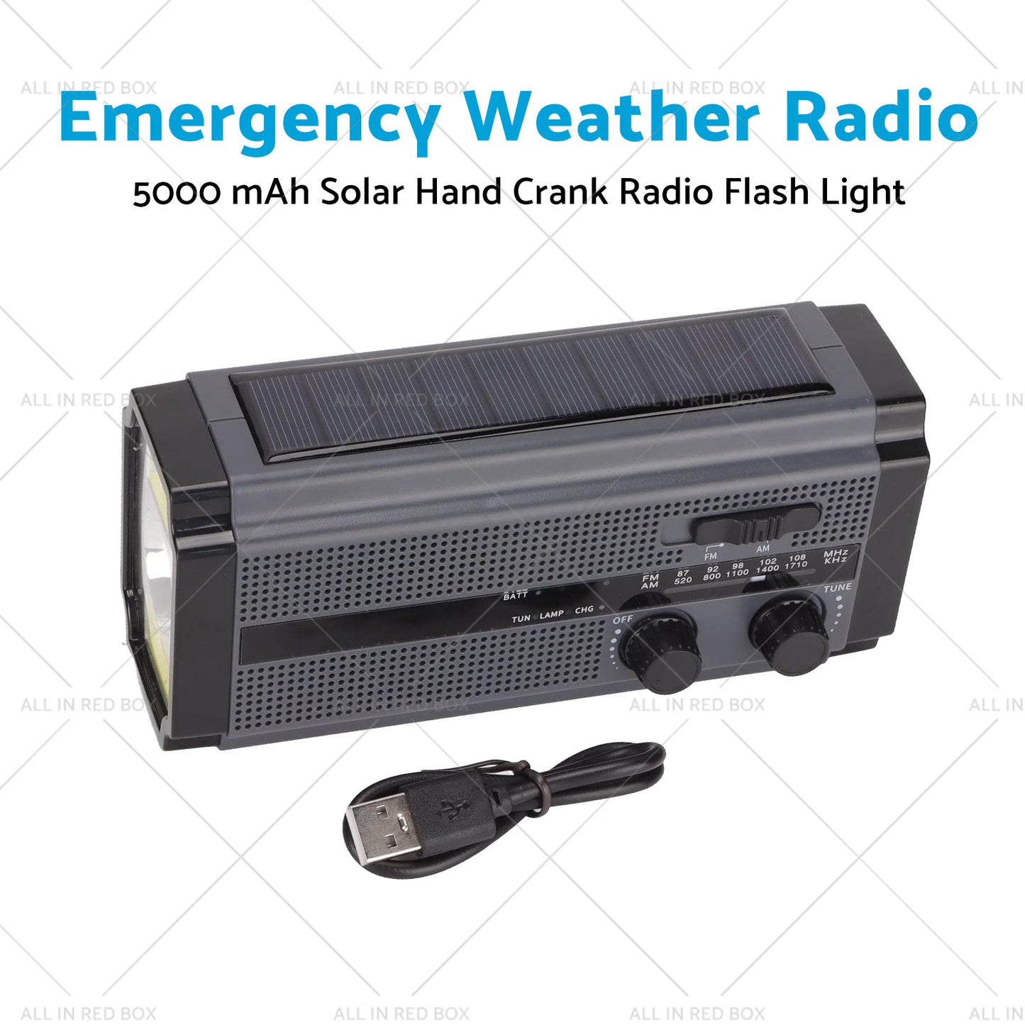 {{ Solar Hand Crank Radio Emergency Weather 5000mAh Power Bank Flash Light Black }} - Buy Car Parts Online at {{ Kaka Auto Parts }}.