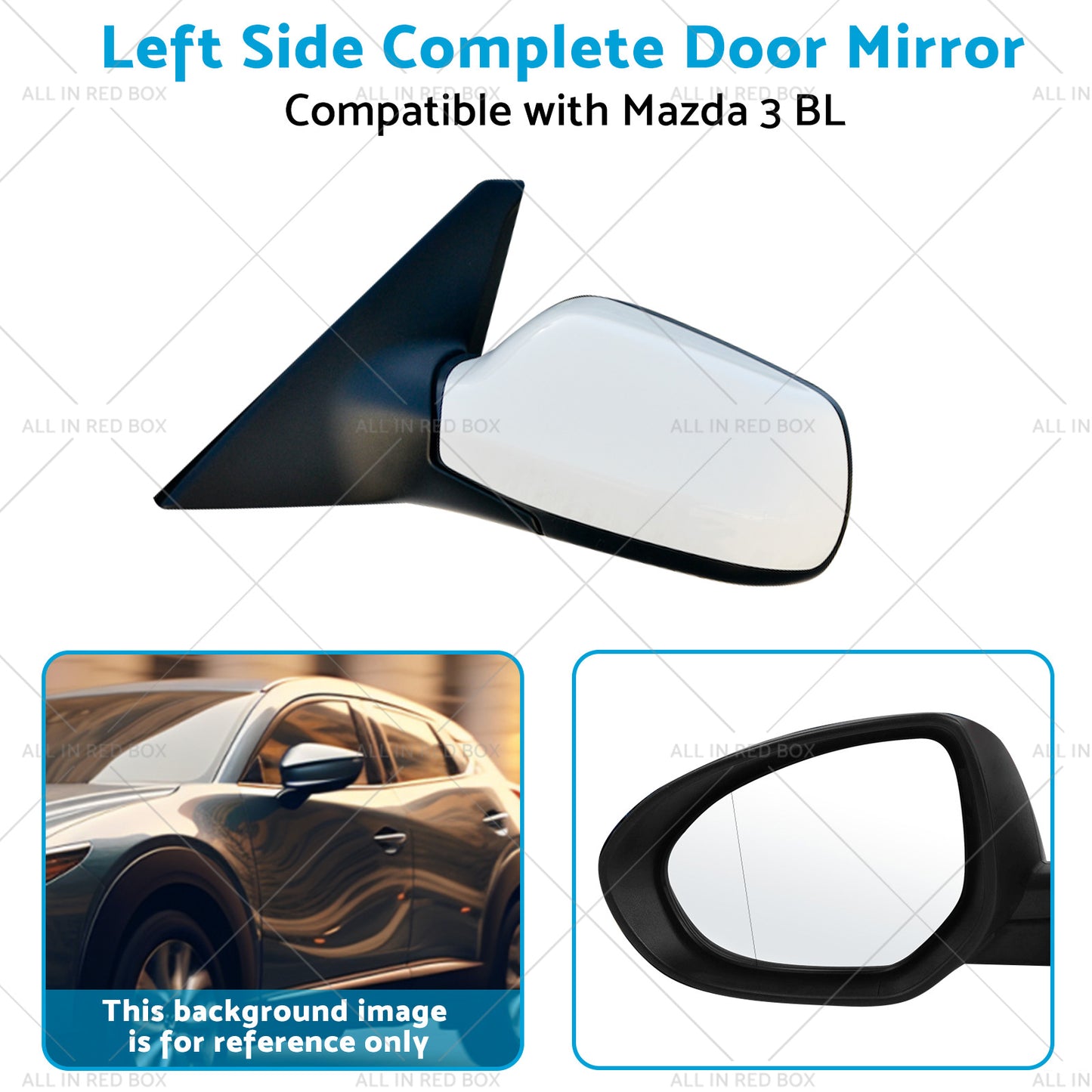 {{ Left Door Mirror Suitable for Mazda 3 BL 2009-2013 NO Indicator White }} - Buy Car Parts Online at {{ Kaka Auto Parts }}.