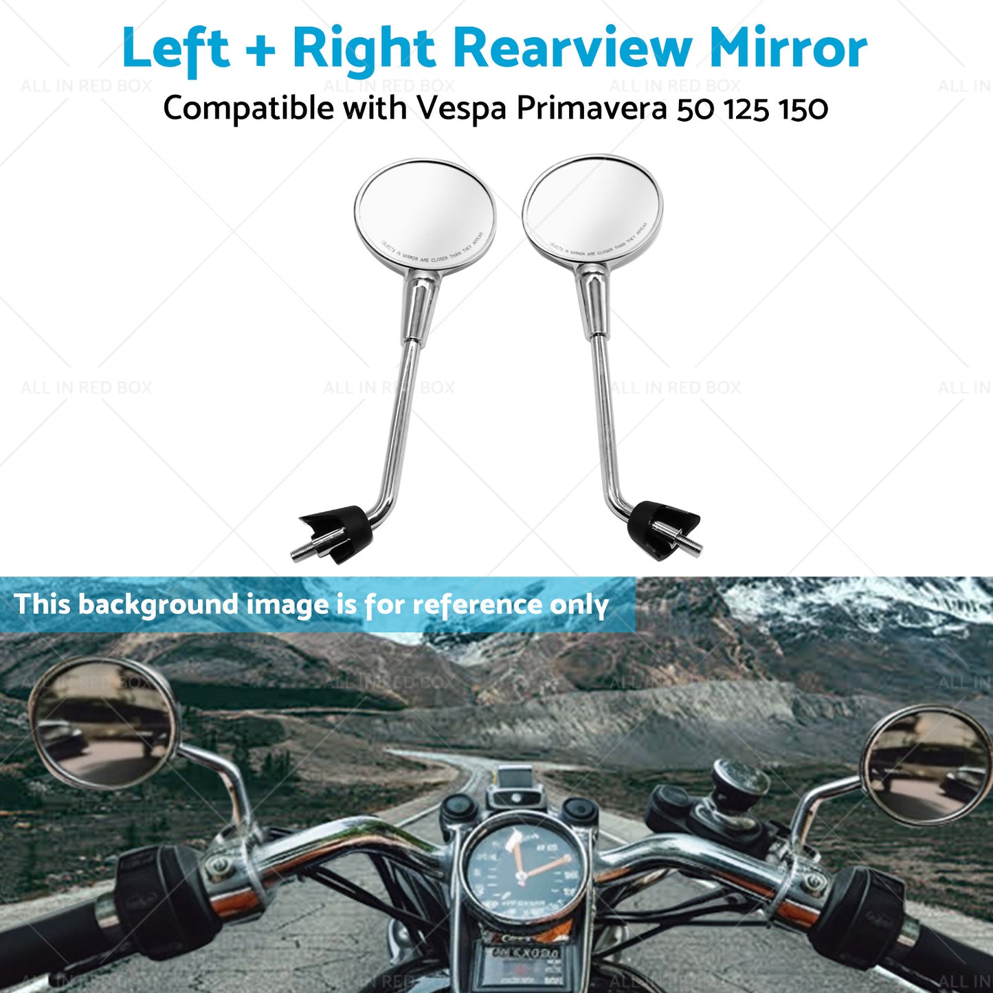{{ Left and Right Rearview Mirror Chrome Suitable For Vespa Primavera 50 125 150 }} - Buy Car Parts Online at {{ Kaka Auto Parts }}.