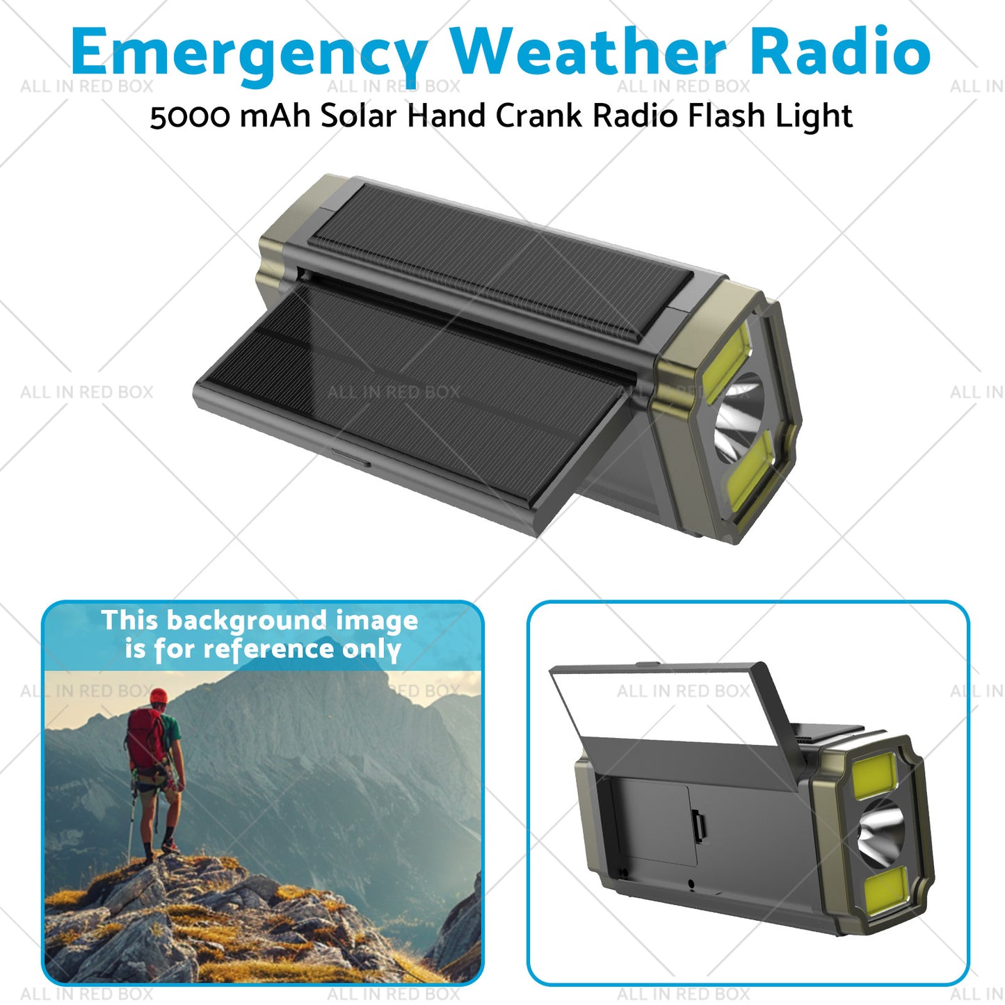 {{ Solar Hand Crank Radio Emergency Weather 5000mAh Power Bank Charger Flash Light }} - Buy Car Parts Online at {{ Kaka Auto Parts }}.