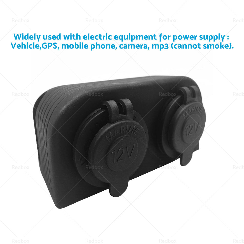 {{ 12V-24V DOUBLE SURFACE MOUNT DUAL POWER SOCKET BLACK Cigarette Boat Caravan RV }} - Buy Car Parts Online at {{ Kaka Auto Parts }}.