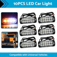 10x Amber + White LED Car Emergency Beacon Warning Hazard Flashing Strobe Light