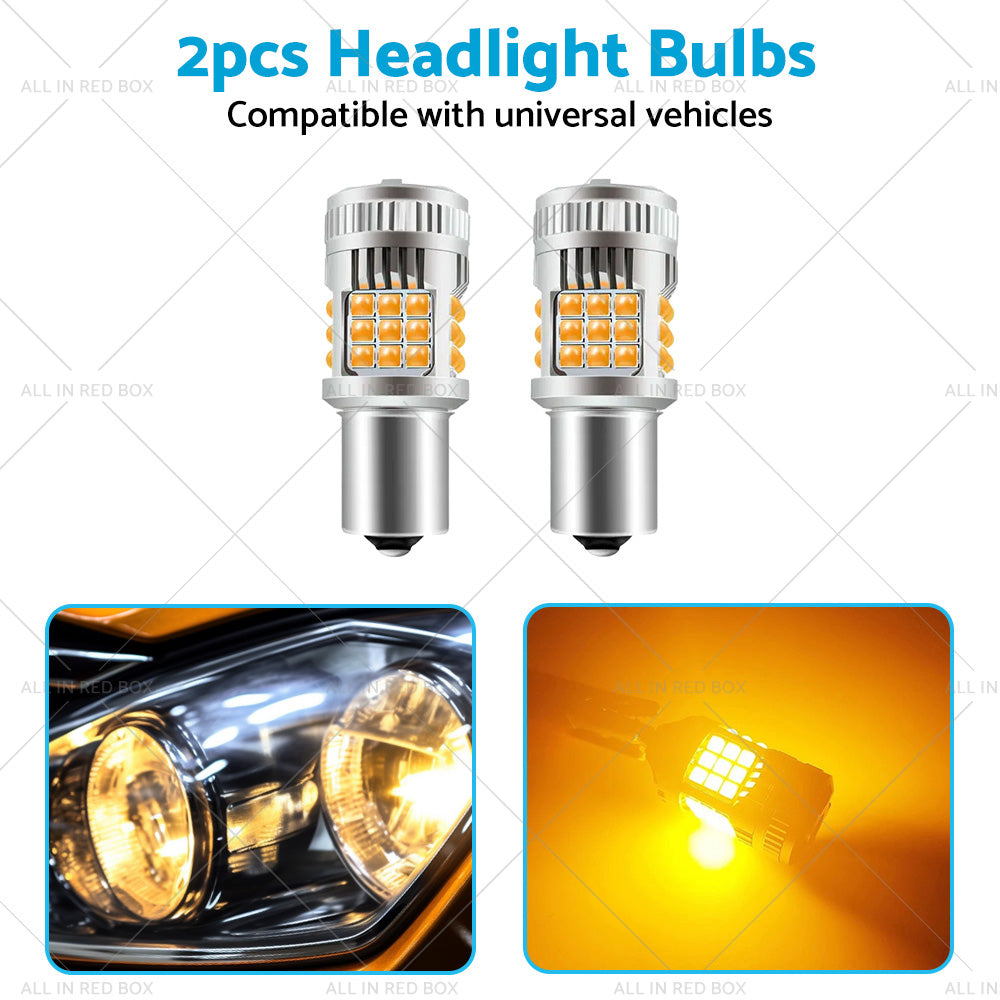 2PCS BA15S 1156 P21W LED Turn Signal Indicator Bulb Globe Amber No Hyper Flash