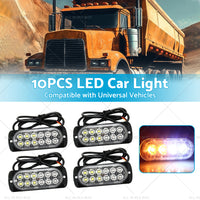 10x Amber + White LED Car Emergency Beacon Warning Hazard Flashing Strobe Light