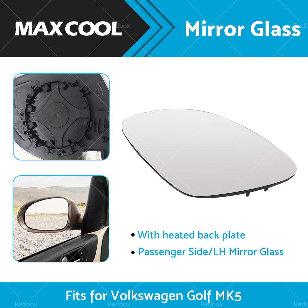 For VW Golf MK5 04-08 Left Passenger Side Mirror Glass with Heated Back Plate