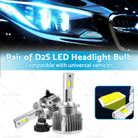 {{ Pair of D2S LED Headlight Bulbs HID Conversion Kit 6000K White Plug  and  Play 90W }} - Buy Car Parts Online at {{ Kaka Auto Parts }}.
