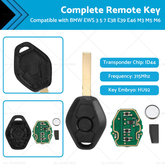 Remote Key Fob 315MHz ID44 Suitable For BMW EWS 3 5 7 E38 E39 E46 M3 M5 M6 HU92