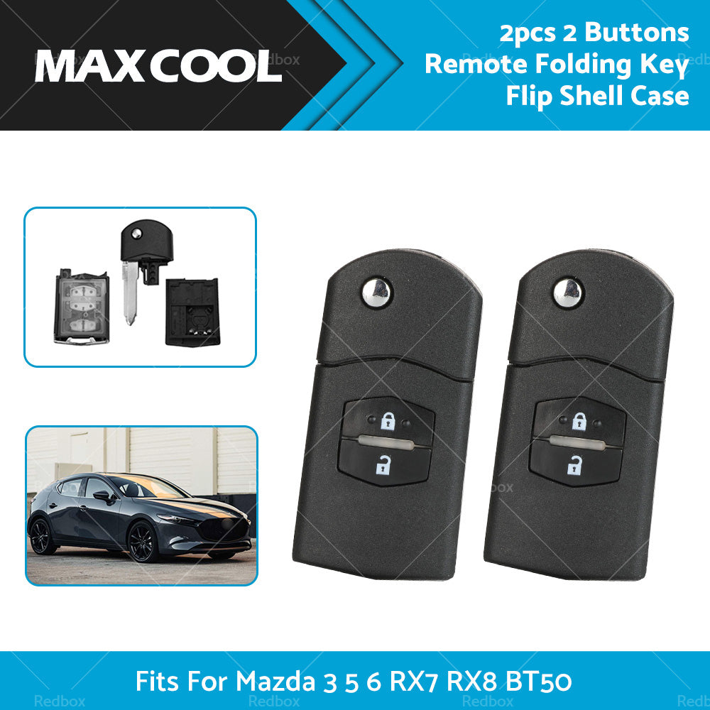 2Pcs x2 Button Remote Flip Key Car Shell Case Cover For Mazda 3 5 6 RX7 RX8 BT50