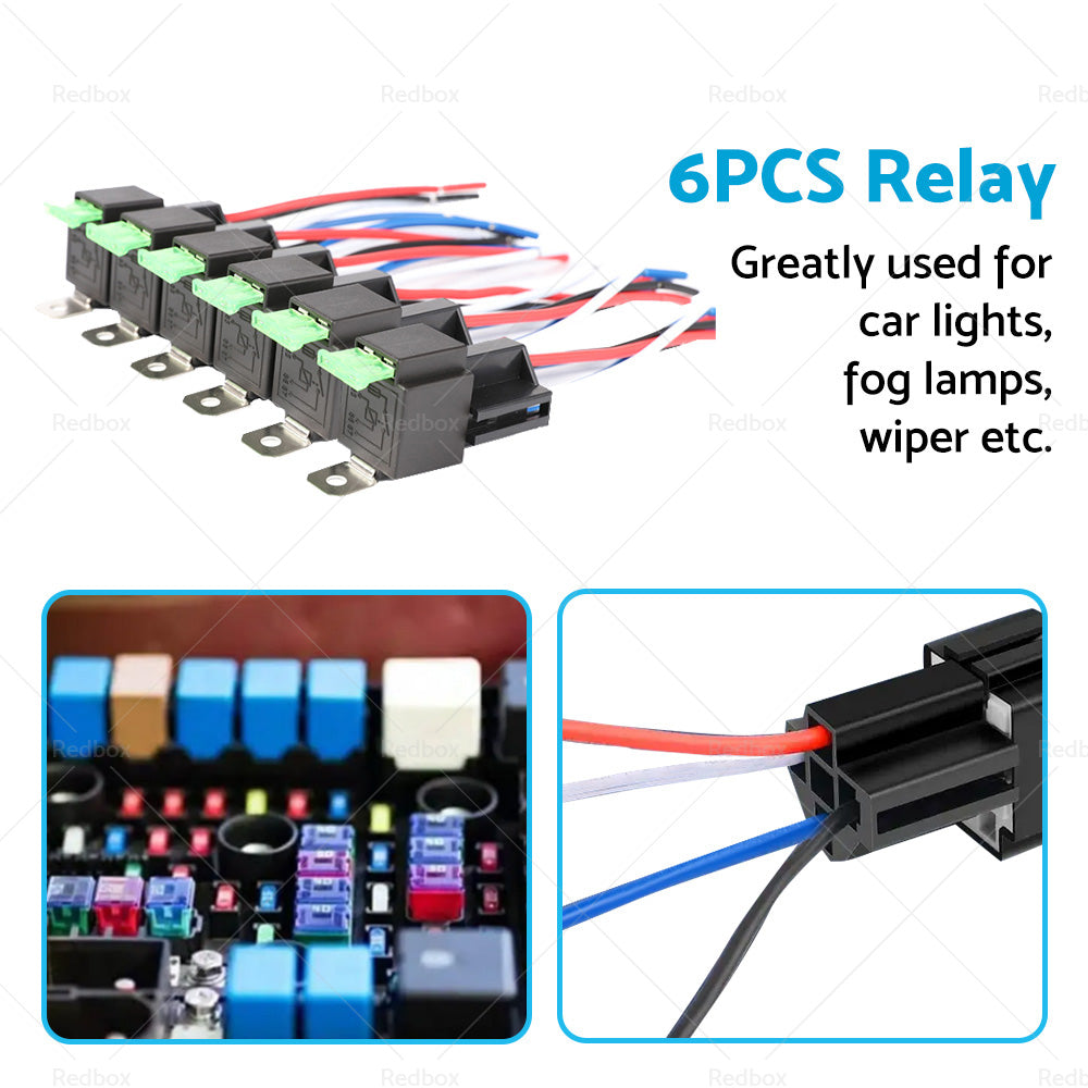 6PCS 12V Relay 4 PIN Automotive 30AMP 30A Normally Open Contact Fused  30A Fuse