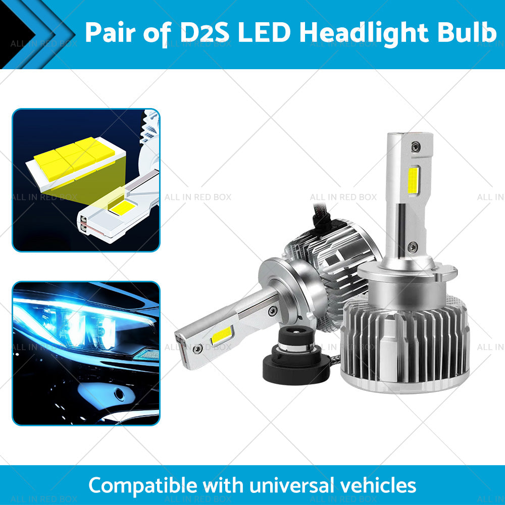 {{ Pair of D2S LED Headlight Bulbs HID Conversion Kit 6000K White Plug  and  Play 90W }} - Buy Car Parts Online at {{ Kaka Auto Parts }}.