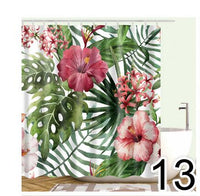 Bathroom Fabric Shower Curtain 12 Hook Set Water Resistant Tropical Plants Panel