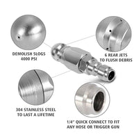 Stainless Steel Sewer Jetter Nozzle For Pressure Washer w or 1 or 4''Connect for Drain