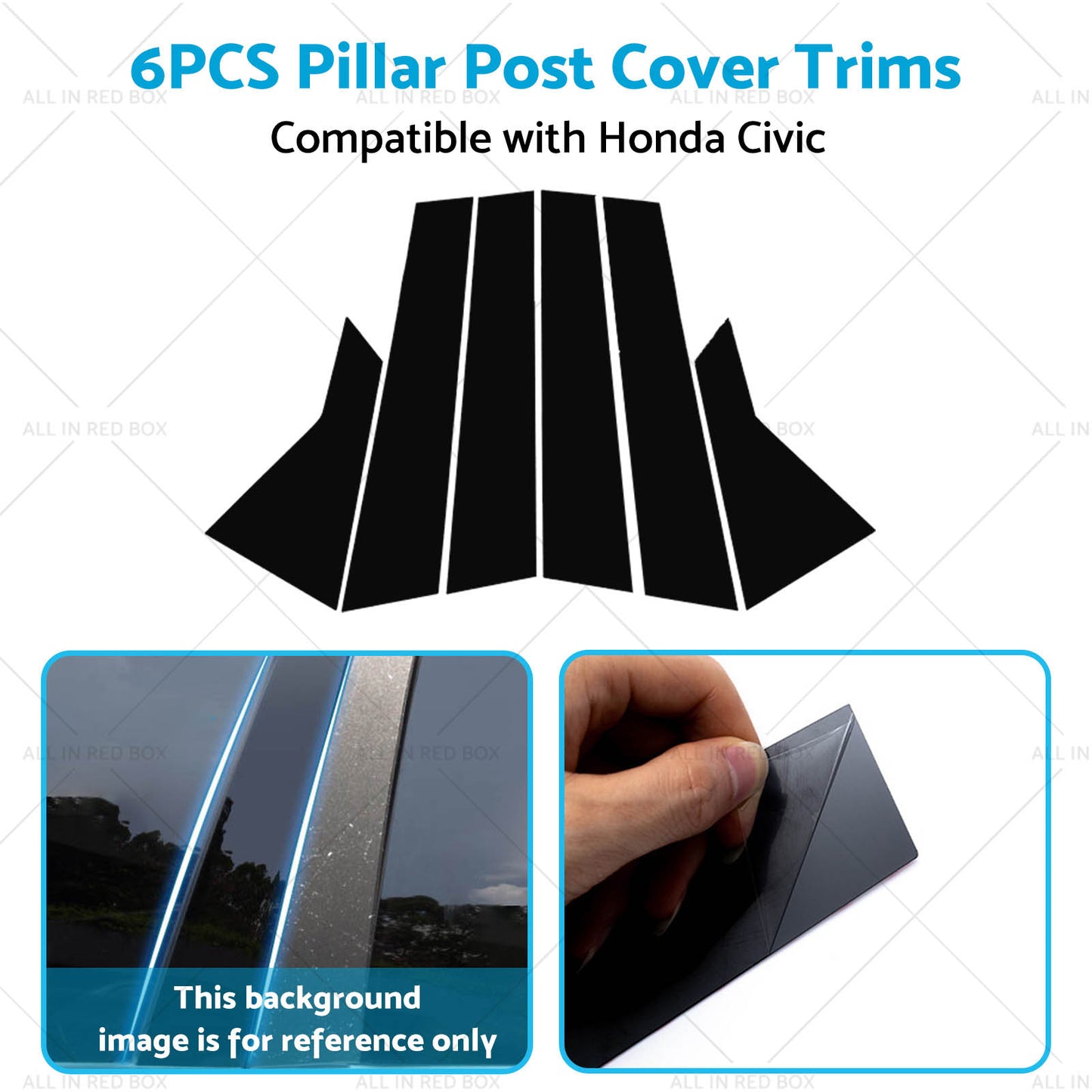 6x Black Pillar Post Cover Trims Suitable for 2022 Honda Civic