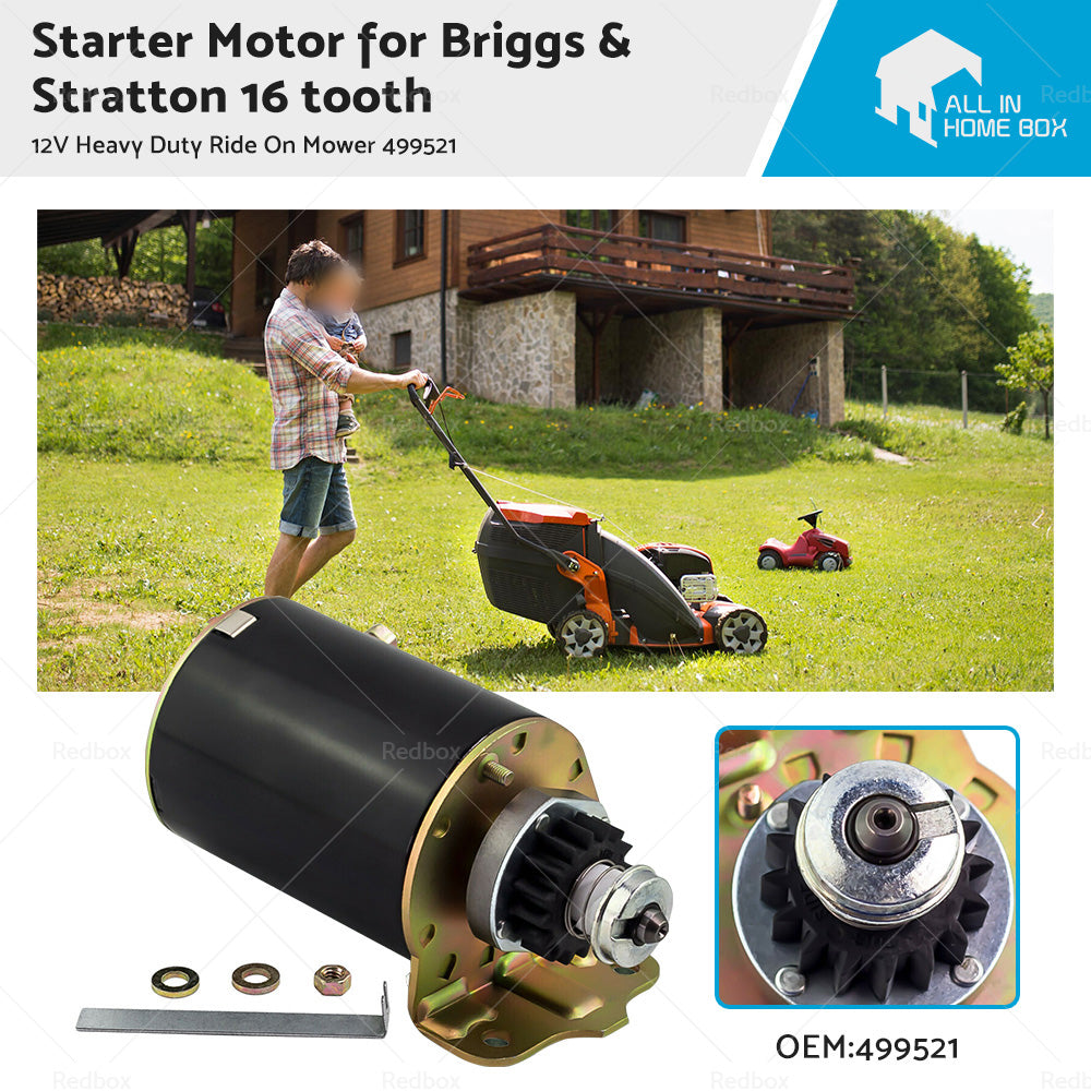 Starter Motor for Briggs  and  Stratton 16 tooth 12V Heavy Duty Ride On Mower 499521