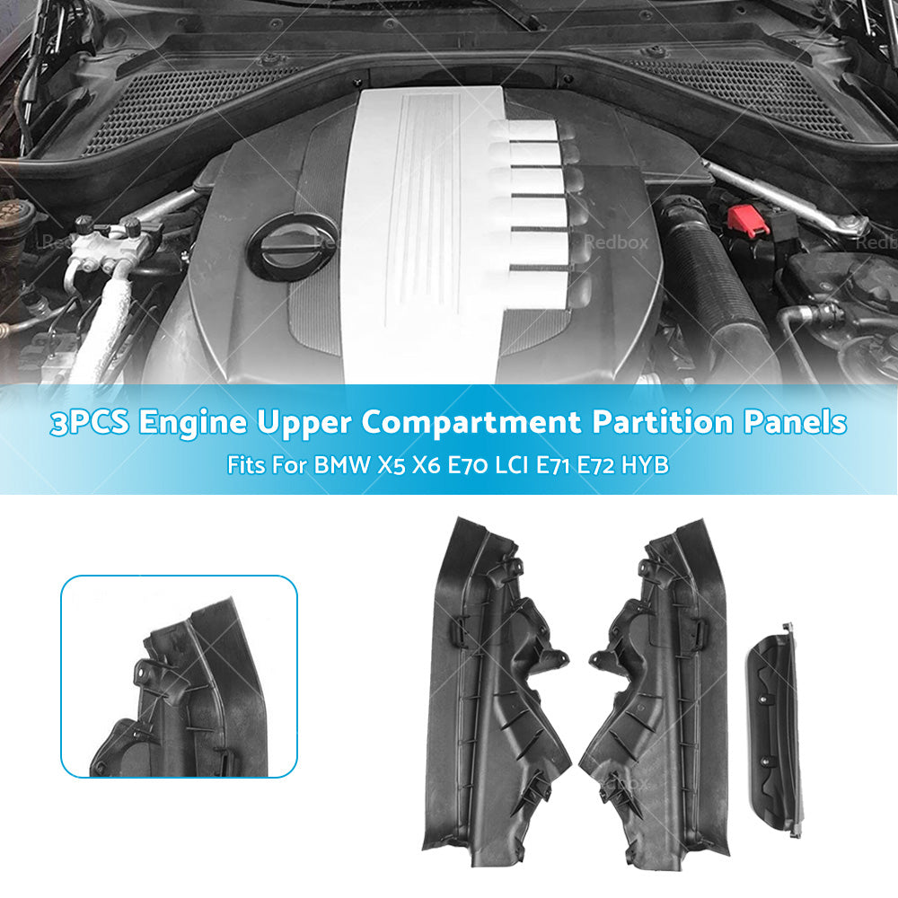 3PCS Engine Upper Compartment Partition Panels Fit For BMW X5 X6 E70 LCI E71 E72