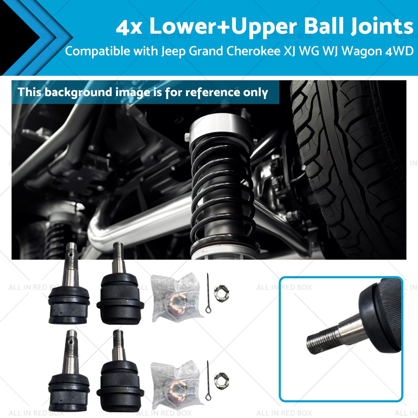 4x LowerUpper Ball Joints Suitable for Jeep Grand Cherokee XJ WG WJ Wagon 4WD