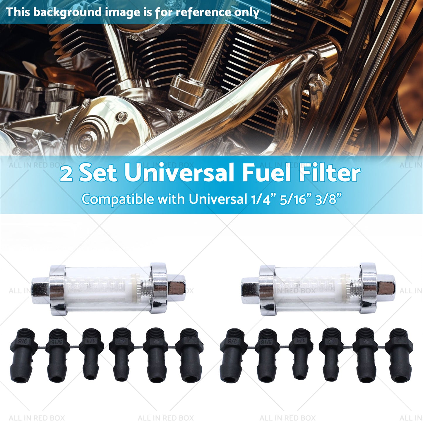 2x Reusable Washable Fuel Filter Chrome Glass Inline Suitablefor 1 4inch 5 16inch 3 8inch