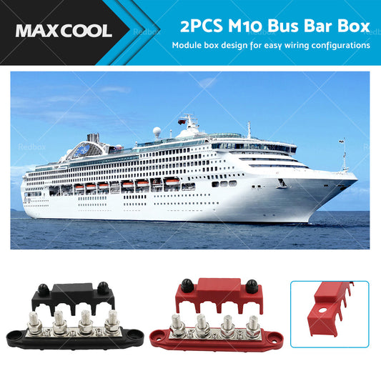 2PCS M10 4 Post 250A DC 48V Studs Bus Bar Power Distribution Box Terminal Block